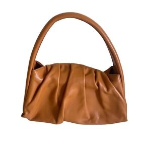 THEMOIRè Gea Women Top Handle Bag Small Tan Vegan Leather Ruched Made in Italy